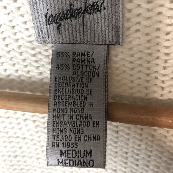 Vintage 90's Jacqueline Ferrar Sweater Cardigan Sz M Cream Gold Ornament Ramie - Picture 6 of 8